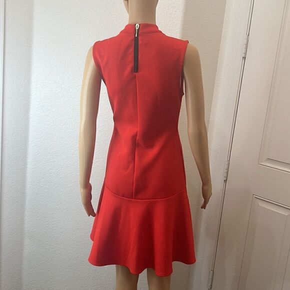 H&M Dress Size Small Red Black Gold Zipper Sleeveless Ruffled Bottom Mini - Picture 6 of 12